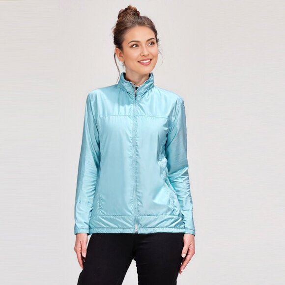 Nike Track Jacket Windbreaker Coat Light Blue Full Zip Packable Hood Fully Lined - Picture 10 of 11